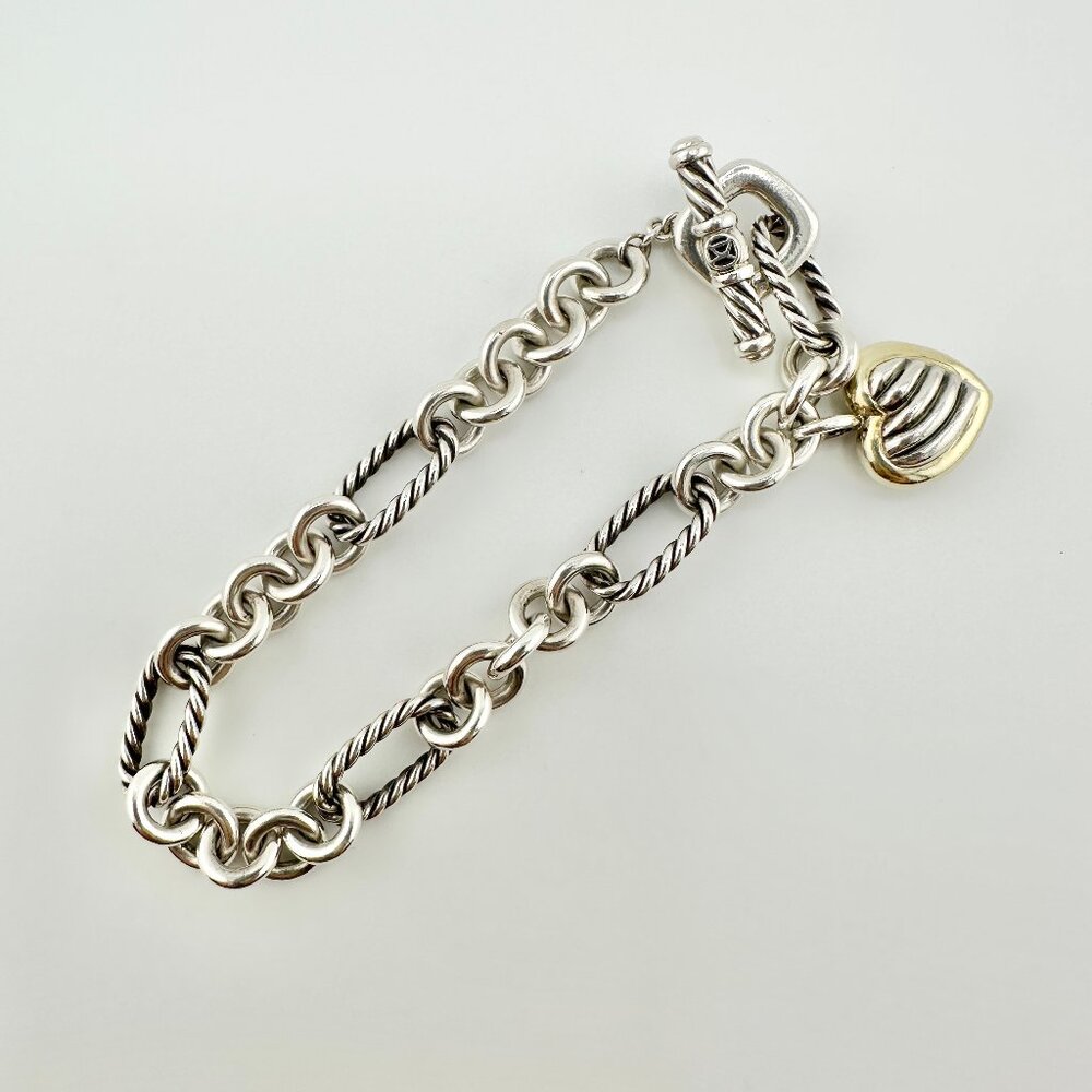 David Yurman Figaro Heart Charm Bracelet w/ 18K Yellow Gold - 7.25" - Picture 14 of 16